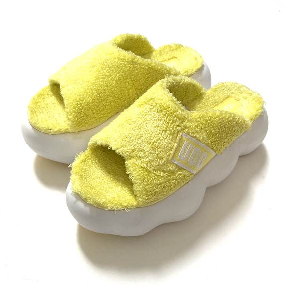 UGG Sugarcloud Platform Slide SZ 7 Sunny Yellow Fuzzy Terry Sandal 1138178 NWOB - Picture 4 of 12
